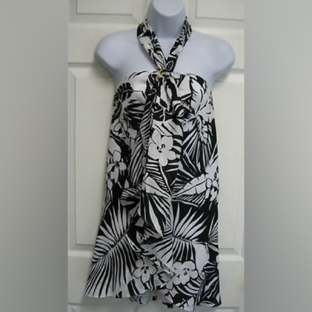 Ralph Lauren tropical printed silk halter mini dress or long top vintage medium
